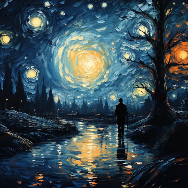 An oil painting inspired by the art of mastering mindset in the style of Van Gogh It depicts a star