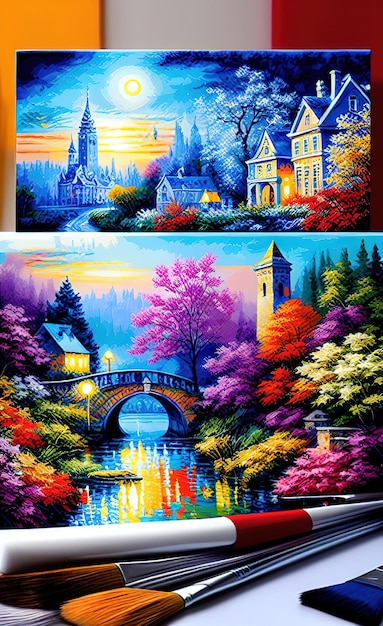 oil painting landscape illustration of a beautiful colorful