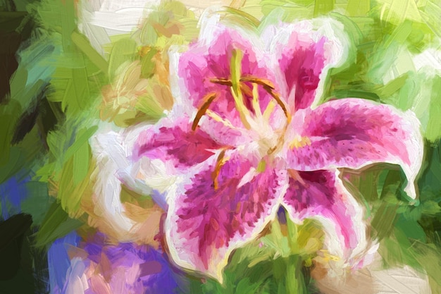 Oil painting Lily pink flower