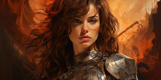 oil painting of medieval warrior female generative AI