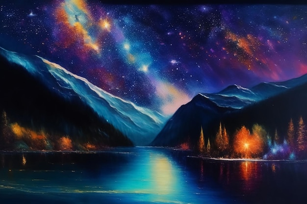 oil painting of the night sky with galaxy