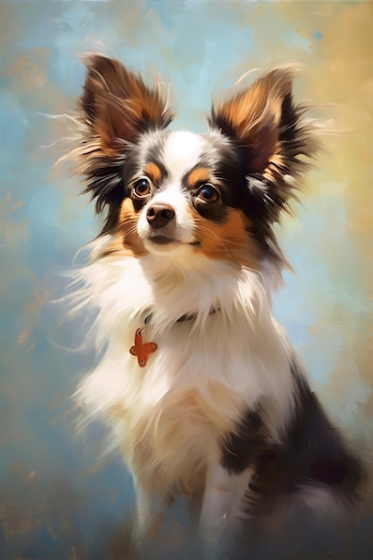 Oil painting of a Papillon