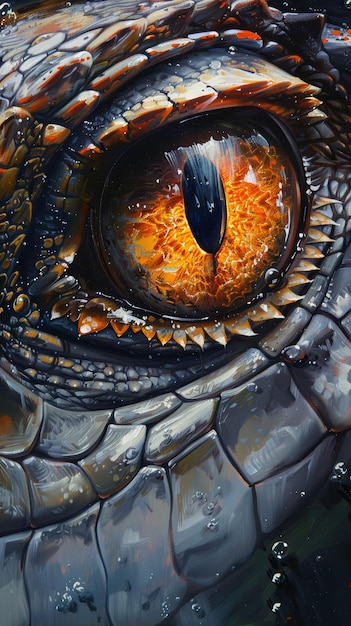 Foto oil painting reptile eye under the sea surrounded by grey scales