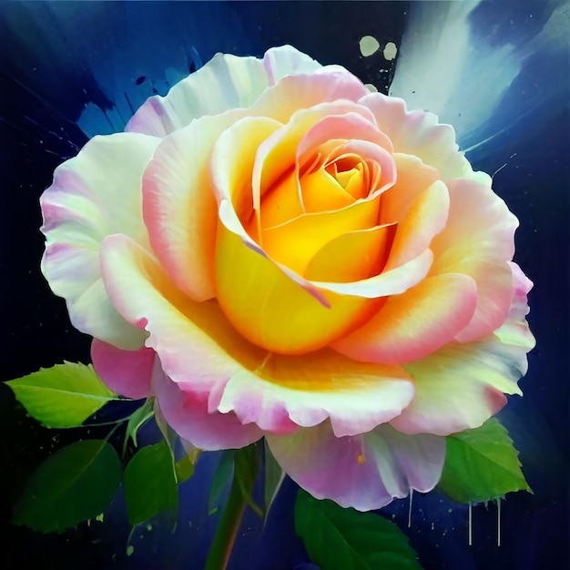 Oil painting of a rose in watercolors splash painting