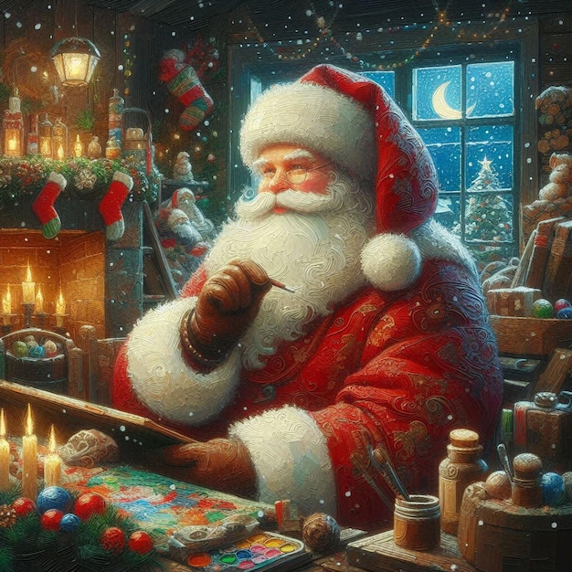 Foto dipinto a olio di un babbo natale