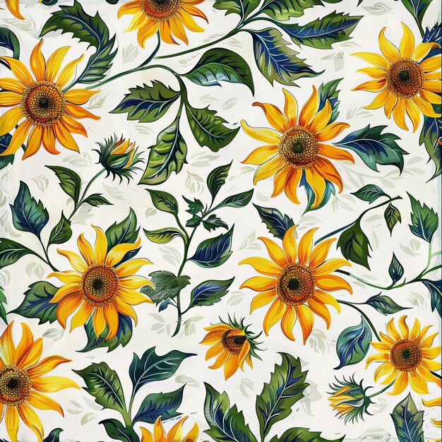 Photo oil painting style sunflower pattern on white background