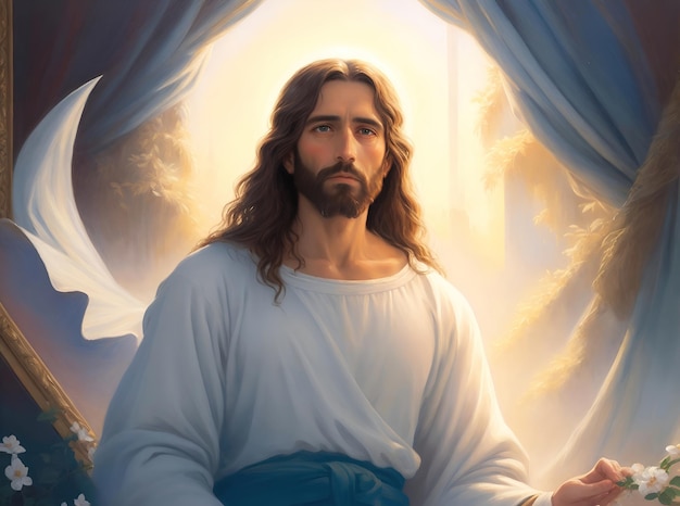 イエス・キリストの生涯を描いた油絵 クラシックなテクニックとインプリントの触れを混ぜて
