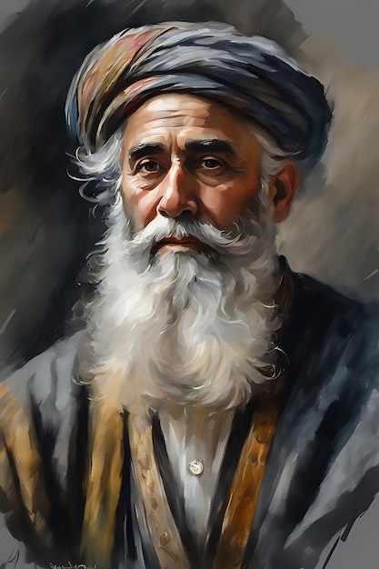 Oil PaintingStyle Portrait of a Sufi Printable Quality Poster