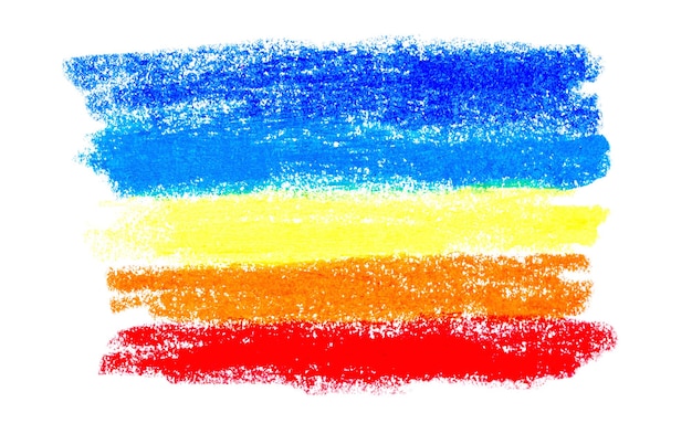 Oil pastel chalk painted strokes or smears from different colors isolated on white background.