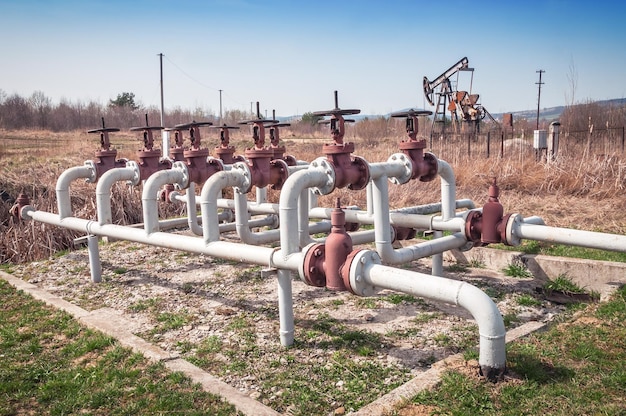 Oil petroleum pipe and valves on the industrial field