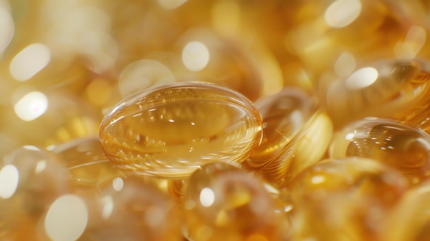 Oil pills closeup A closeup of a pile of yellow oil pills The pills are in focus with a blurred background