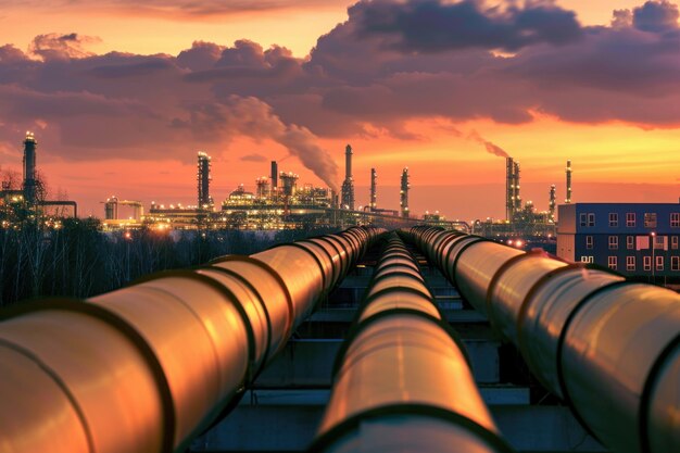 oil pipeline with building background oil storage