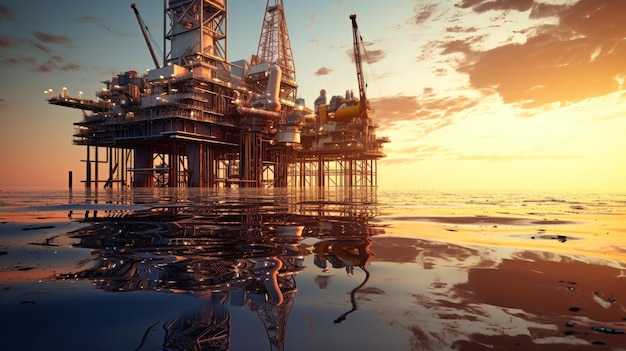 Photo oil platform in the ocean offshore drilling for gas and oil large oil platform for oil and gas production industrial resource extraction