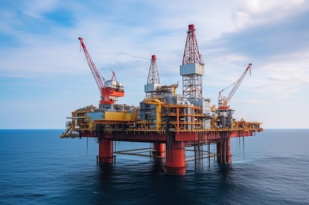 Oil platform on the ocean Offshore drilling for gas and petroleum or crude oil Generative AI