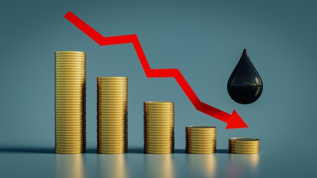 Oil price decline and chart concept 3d rendering