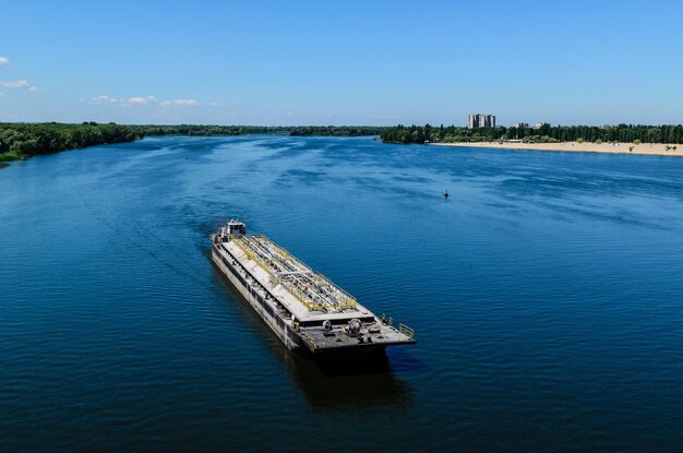 Oil product tanker barge on a river Dnieper