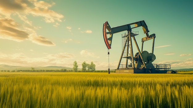 Photo oil pump in green field