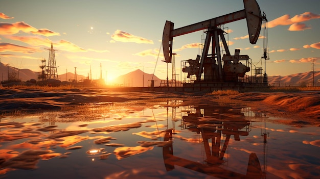 Oil pump jacks Field closeup view