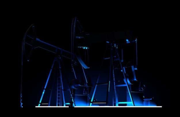 oil pump silhouette 3d render petroleum industry equipment at night oilfield developing