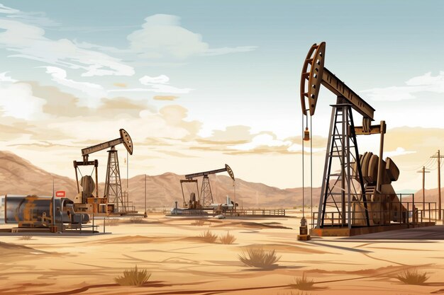 日没時の石油ポンプ石油産業の 3 d レンダリング図