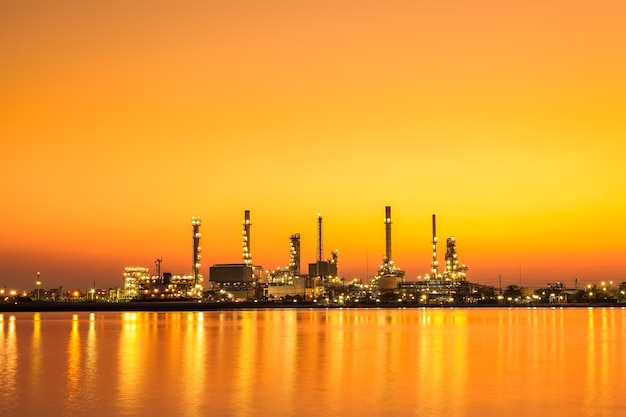 Oil refinery factory at sunrise, Bangkok Thailand