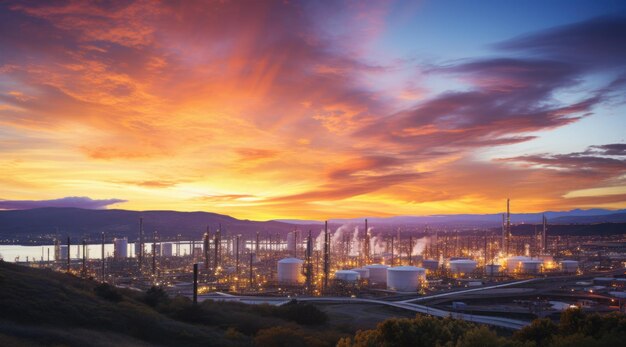 Oil refinery industrial background