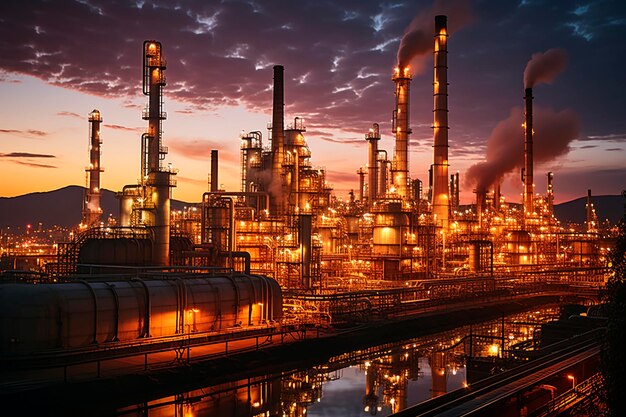 Нефтеперерабатывающий завод в ночное время