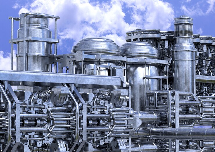 石油精製プラントの設置。屋外の石油化学産業機器のクローズアップ。