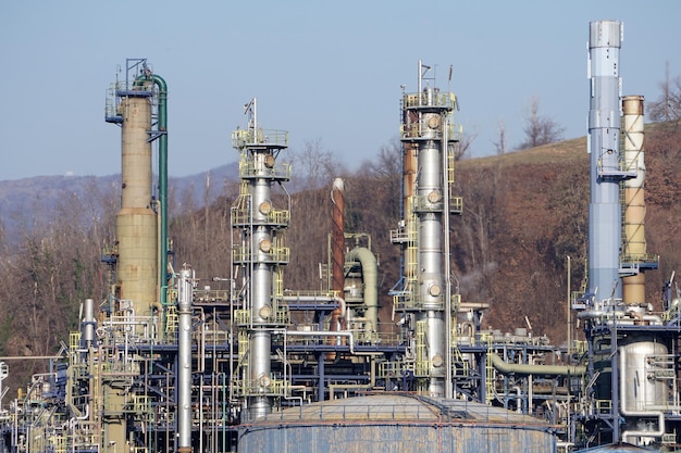 Oil refinery smoking chimney detail