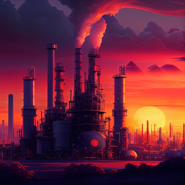 An oil refinery in the sunset Generative Ai