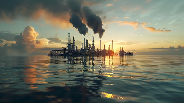 Oil Refinery at Sunset with Ash in the Style of Surreal Seascapes