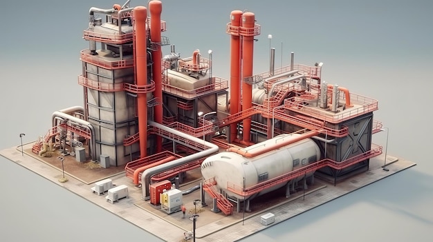 Нефтеперерабатывающий завод в сумерках с отражением Generative Ai