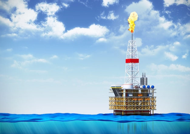 Oil rig drilling platform in ocean