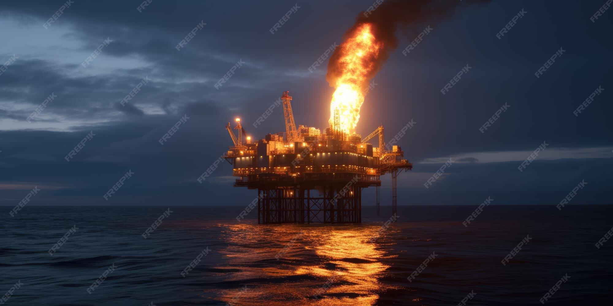 Premium AI Image Oil rig fire Petroleum production Offshore oil and