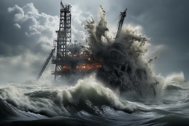 An oil rig during a storm