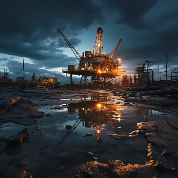 Photo an oil rig surrounded by dark clouds