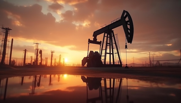 Нефтяная вышка на фоне заката