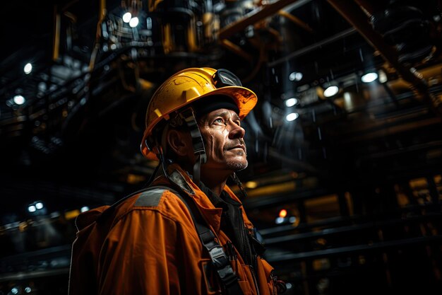 Photo oil rig worker an oil rig worker operates heavy machinery on a remote and hazardous offshore platformgenerated with ai