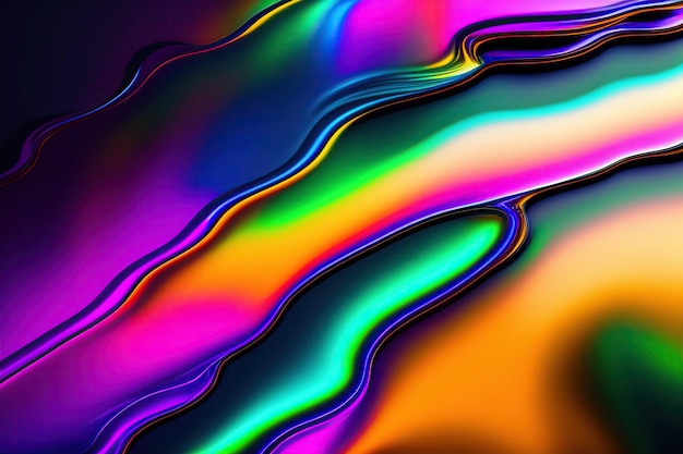Oil slick iridescent water reflective rainbow liquid metal background wallpaper