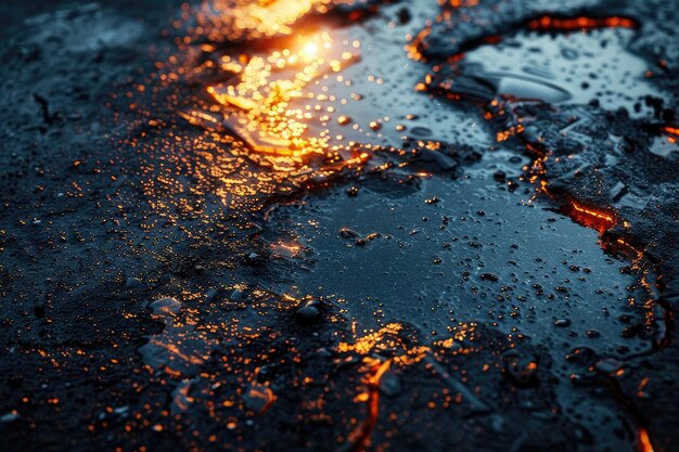 Photo oil slicks on wet asphalt