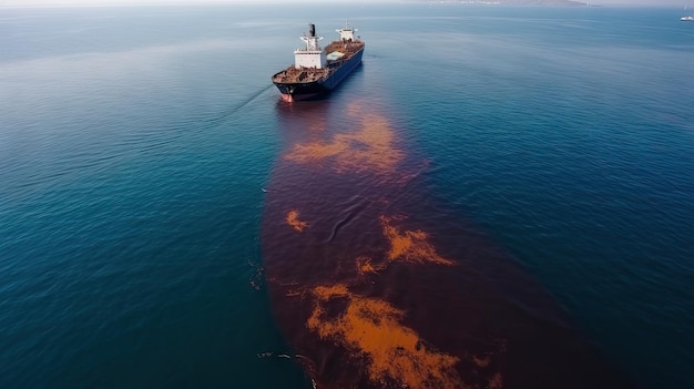 Oil spill or leakage out in the sea from ship water ocean pollution problems dangerous Generative AI