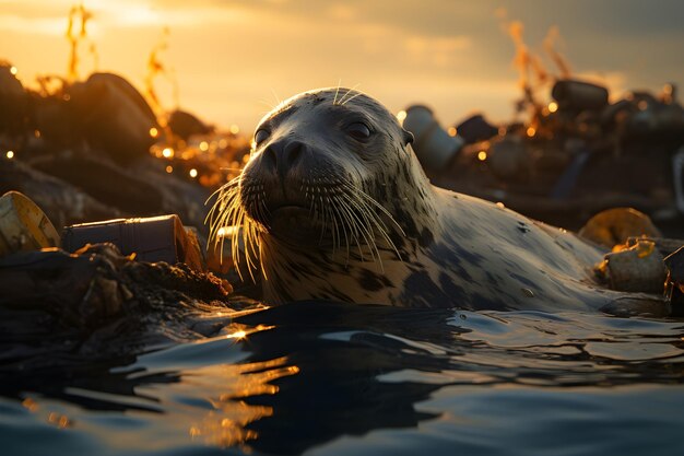 海洋生物と生態系に対する汚染の壊滅的な影響を象徴する海洋への石油流出