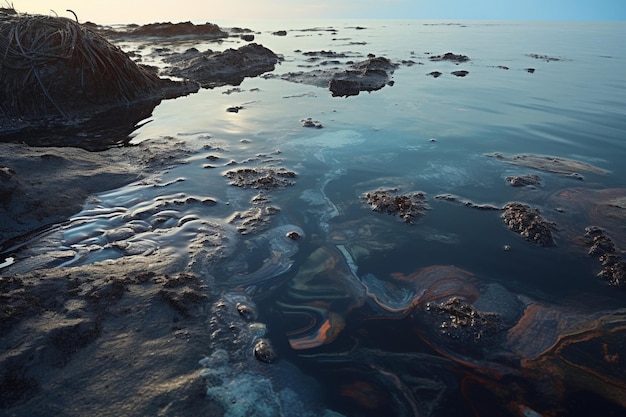 Photo oil spill pollution in marine environments