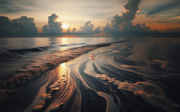 Foto macchie di petrolio in mare versioni di petrolio sulle spiagge e sui corsi d'acqua