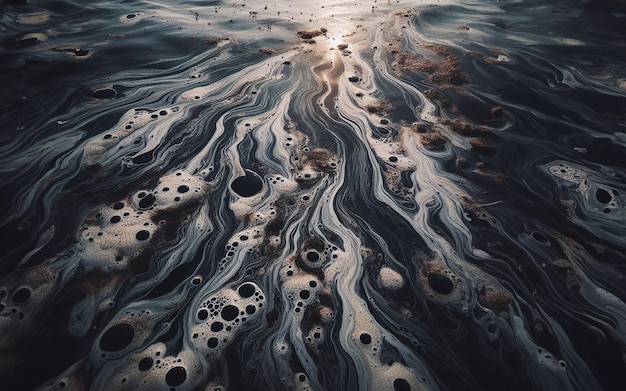 Photo oil stains in the sea oil spills onto beaches and waterways