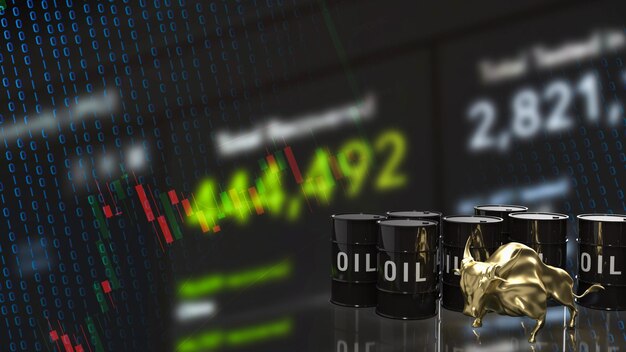 Нефтяной бак и золотой бык для бизнес-концепции 3d-рендеринга