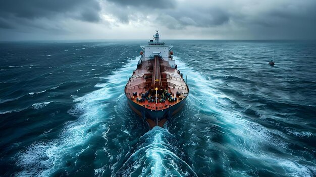 Oil tanker navigating rough seas following international regulations for oil transport Concept Oil Tanker Rough Seas International Regulations Oil Transport Navigating