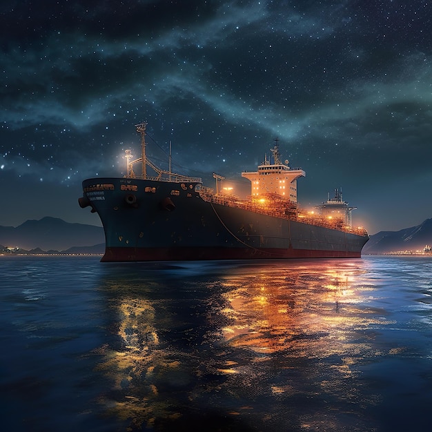 Oil tanker operating in night or dawn seas ai