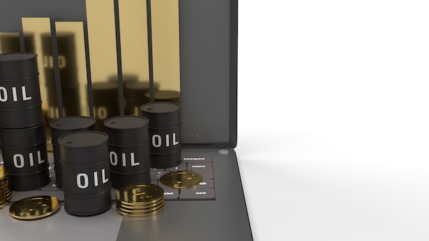 The oil thanks and chart on  laptop 3d rendering for  petroleum  content.