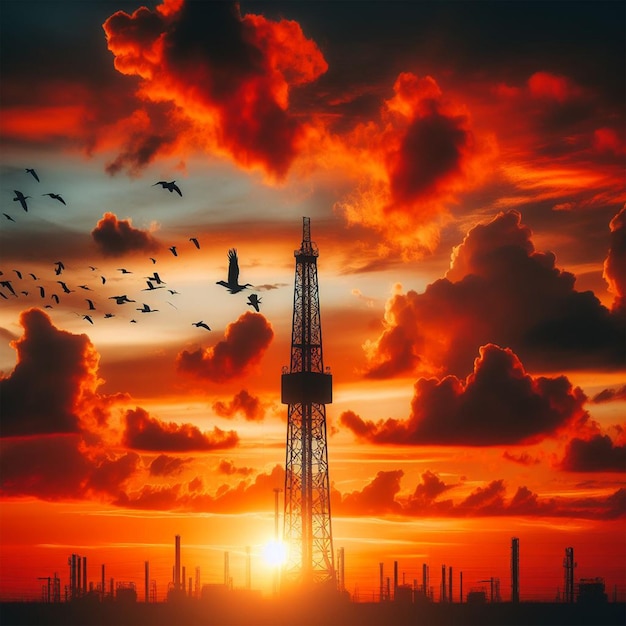 oil tower at sunset